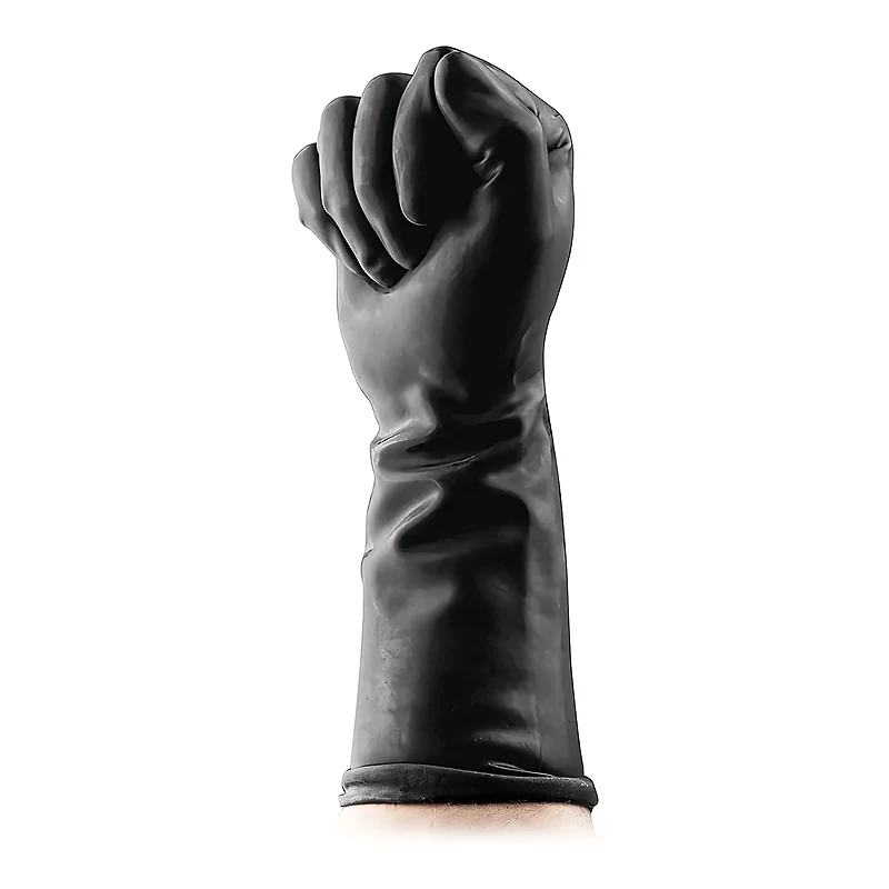 Gantelets de latex noir montant sur l’avant-bras