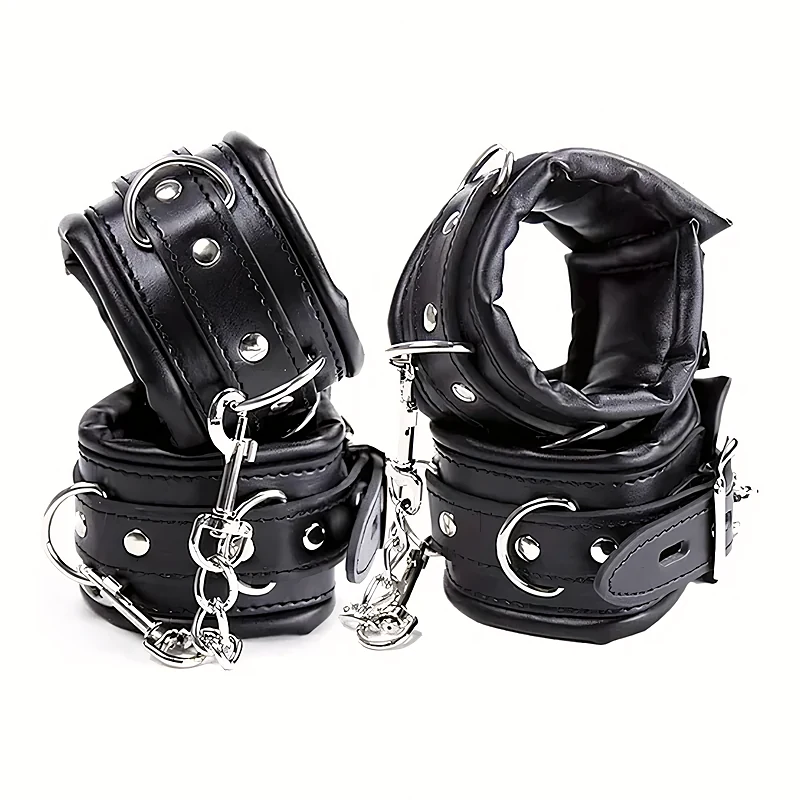 Paire de menottes en cuir rembourré à boucles